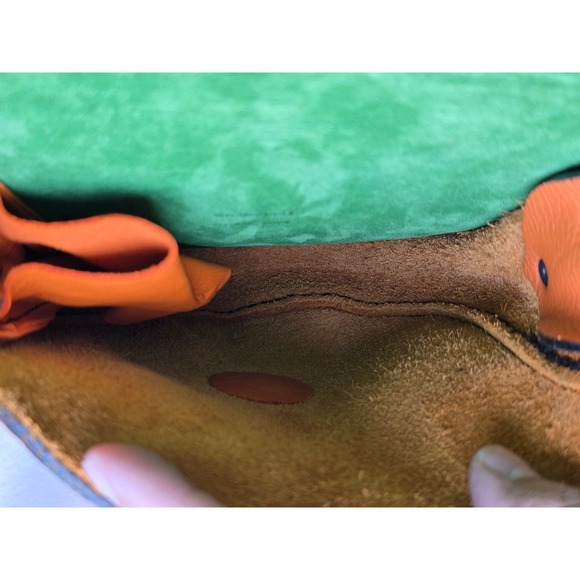 Handmade Leather Crossbody Bag Braided Strap Colorblock Pink Orange Green - Picture 6 of 16